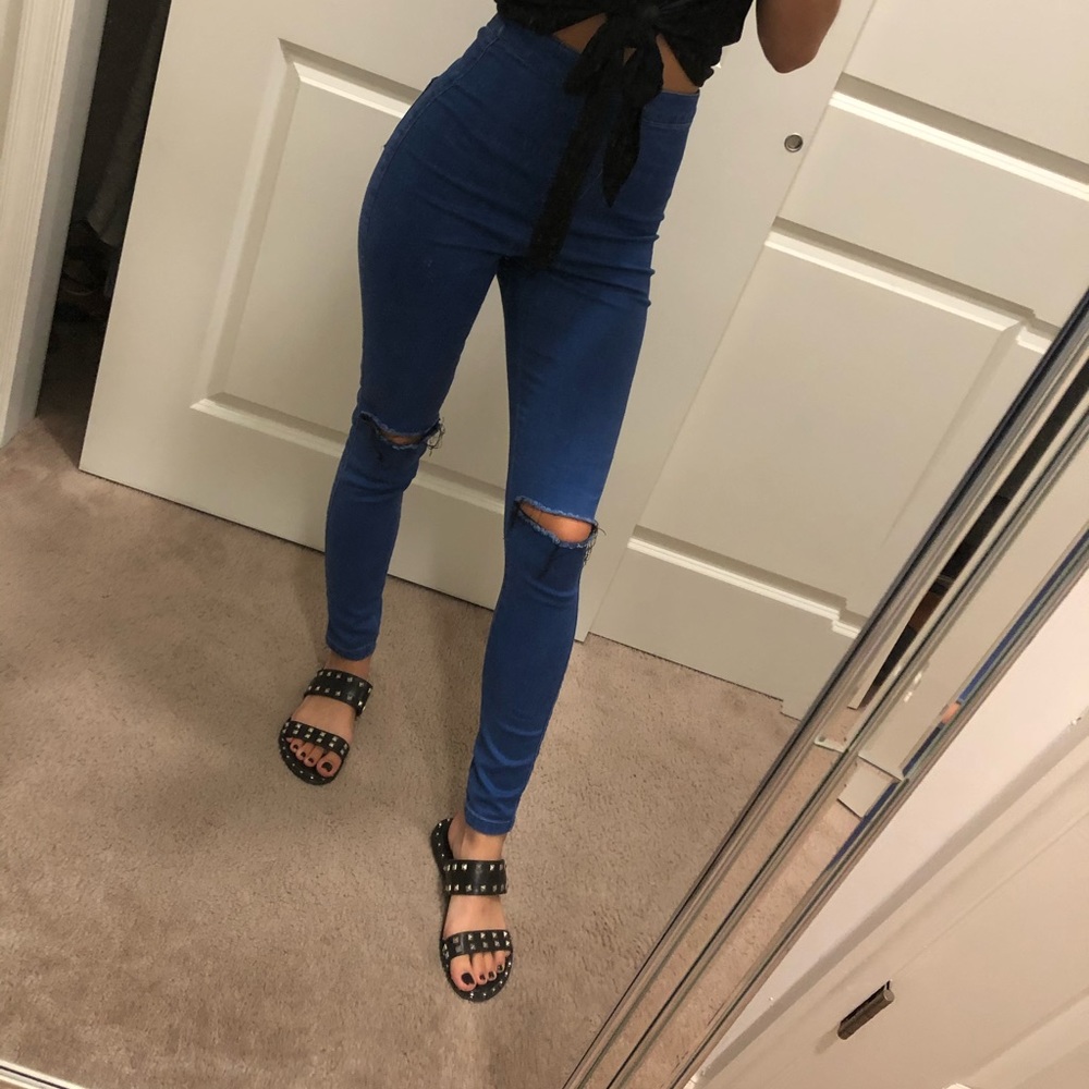 Missguided blue skinny jeans super high rise